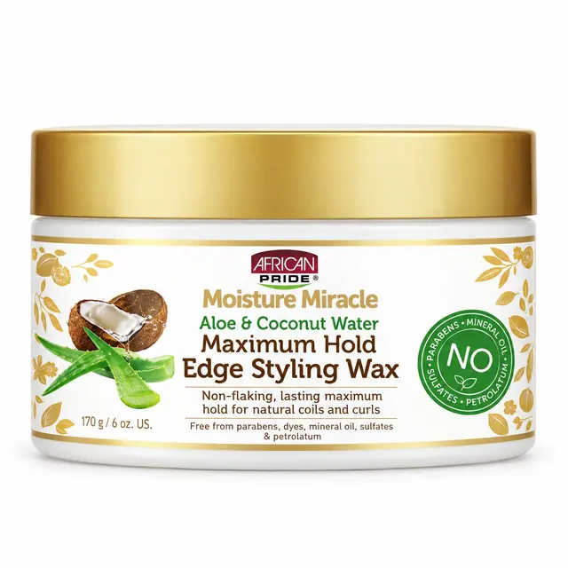African Pride Aloe & Coconut Water Maximum Hold Edge Styling Wax 6oz